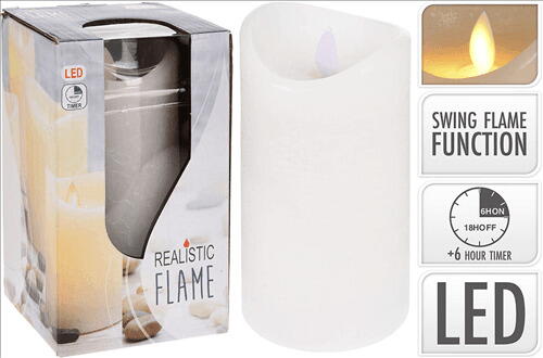 Bloklys Led 7,5 X 15 Cm Hvid M/Sving Flame Barindretning