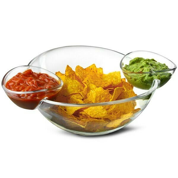 Chip Og Dip Bowl Med 2 Side Dip Skåle Billede af Chip Og Dip Bowl Med 2 Side Dip Skåle