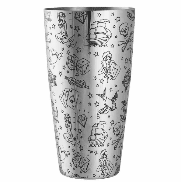 Boston Shaker Cocktail Shaker - Tattoo Mønster - 850 Ml Barværktøj