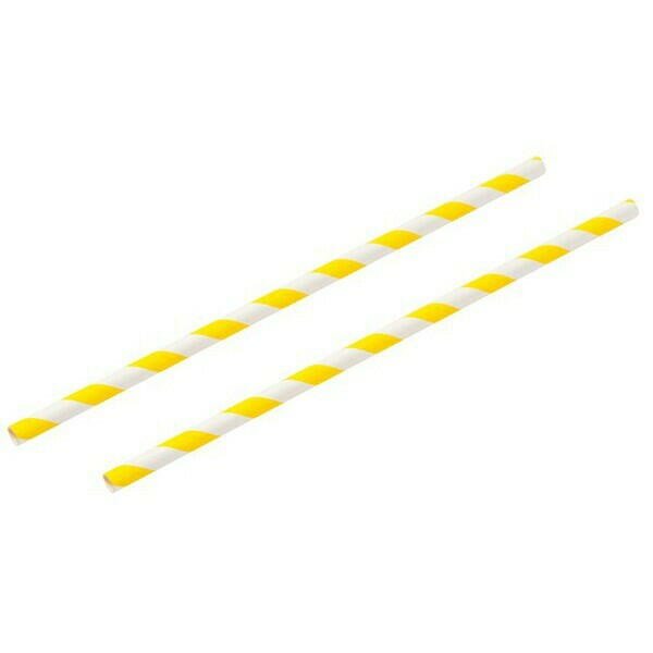 Gul Og Hvid Stribet Paper Sugerør 20Cm 30Stk Cocktailtilbehør