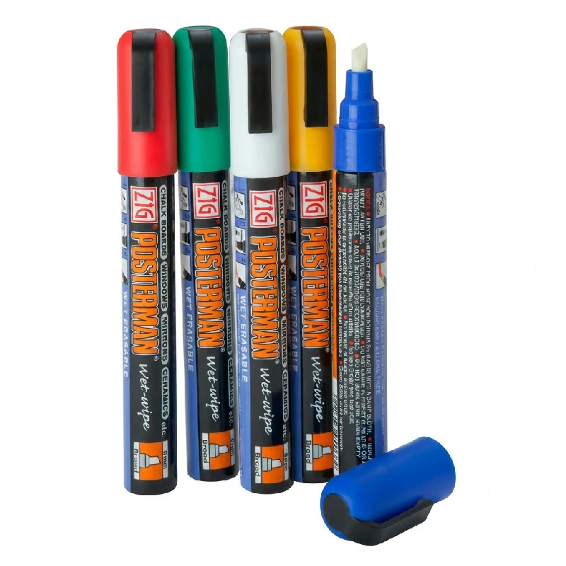 Væskekridt - 6mm mejsel Tip Blandede farver Pk 5 BTBL3565 by Beaumont color Sort