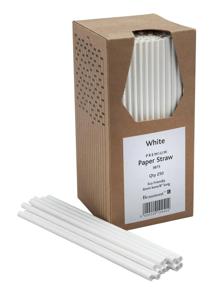 Papirsugerør 20cm 6mm - Hvid Pk 250 BTBL3875 by Beaumont color Hvid