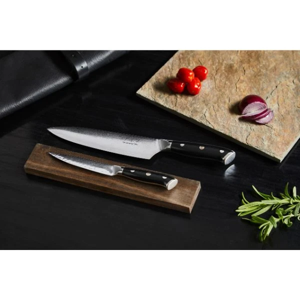 Damascus by Hâws Chef knife 32 cm + Utility knife 24cm G10 30-DCUG by Damascus by Hâws color Sølv/ brun