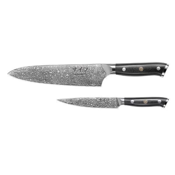 Damascus by Hâws Chef knife 32 cm + Utility knife 24cm G10 30-DCUG by Damascus by Hâws color Sølv/ brun
