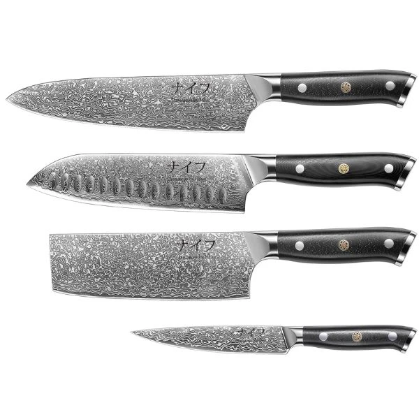 Damascus by Hâws knivsæt 4 dele damaskusstål G10 30-DCSVUG by Damascus by Hâws color Sølv/ brun