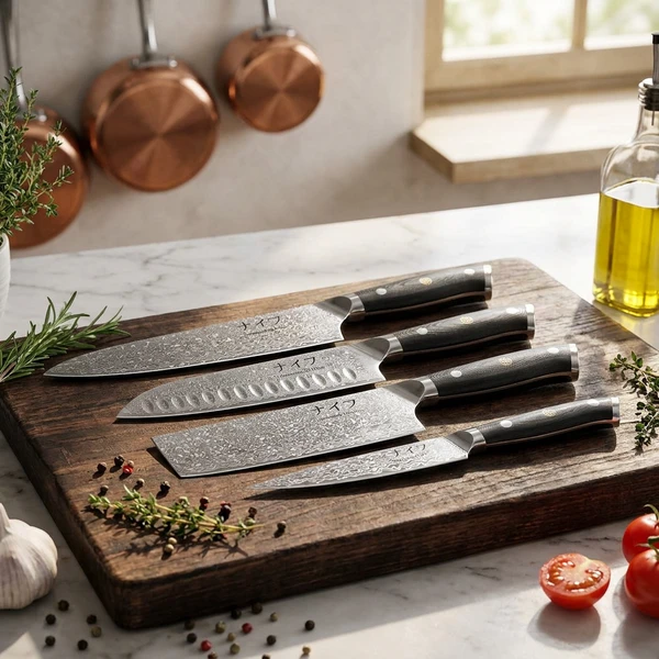 Damascus by Hâws knivsæt 4 dele damaskusstål G10 30-DCSVUG by Damascus by Hâws color Sølv/ brun