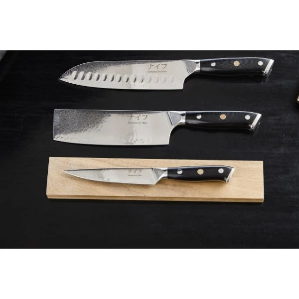 Damascus by Hâws Santoku, Grøntsag & Utility Knivsæt 30-DSVUG by Damascus by Hâws color Sølv/ brun