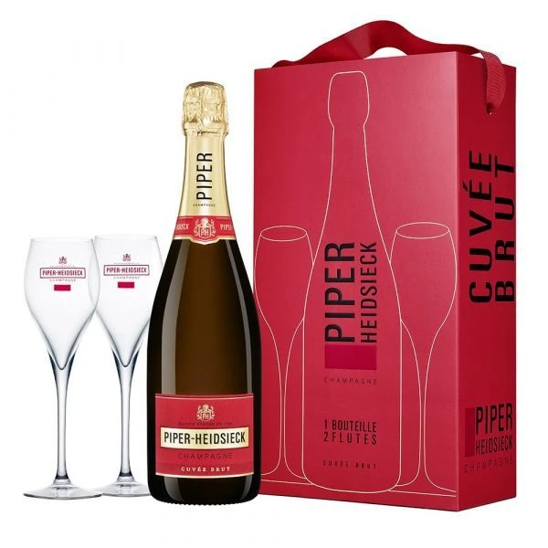 Piper-Heidsieck Champagne brut gaveæske m. 2 glas FL 75 996300 by PIPERHEIDS color Sort