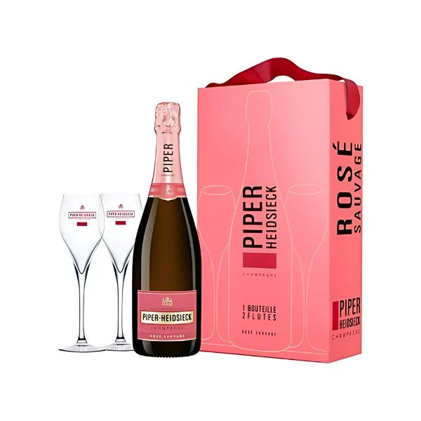 Piper-Heidsieck Rosé Champagne brut gaveæske m. 2 glas FL 75 1004730 by PIPERHEIDS color Sort