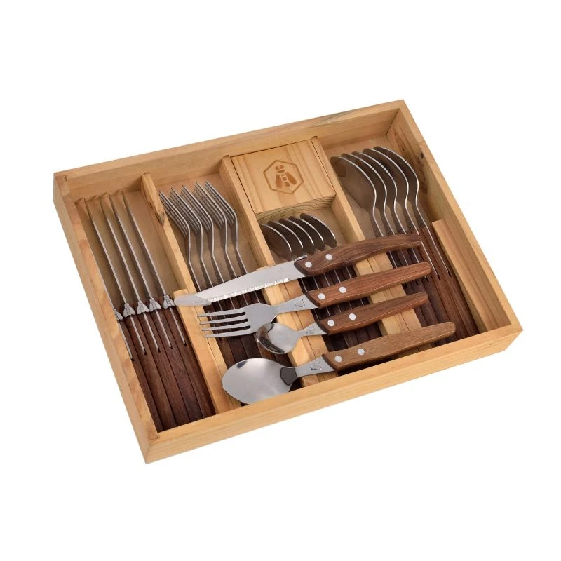 Laguiole bestiksæt med valnøddetræ bakke, 24 dele 40269070 by Laguiole color Sort