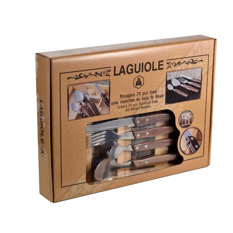 Laguiole bestiksæt med valnøddetræ bakke, 24 dele 40269070 by Laguiole color Sort