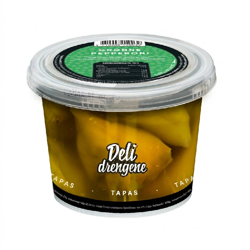 Grønne pepperoni med friskost 270g (160g drænet) 1803 by Deli Drengene color Sort