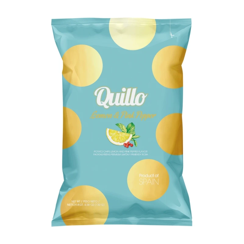 Lemon & Pink Peber Chips Quillo 45g 1987 by Deli Drengene color Sort