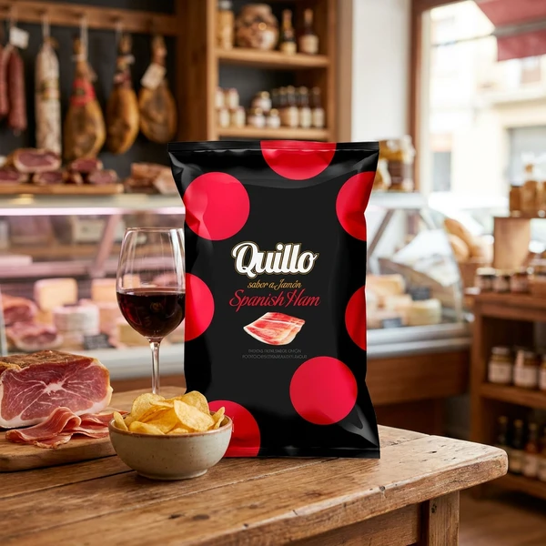 Quillo Serrano Chips 45g 1988 by Deli Drengene color Sort