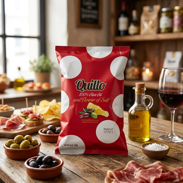 Olivenolie Chips Quillo 45g 1989 by Deli Drengene color Sort