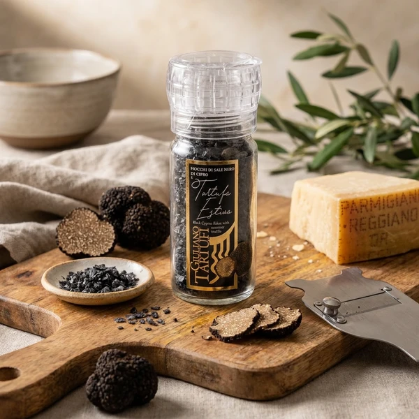 Sort Kværn flagesalt med sommertrøfler skiver 5 % 50g 9014 by Deli Drengene color Sort