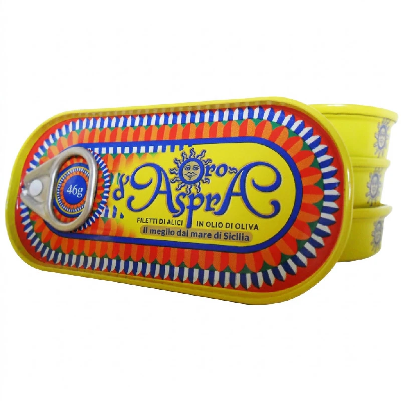 Ansjosfileter i olivenolie ds m/eo 46 g 18502 by Oro aspra color Sort
