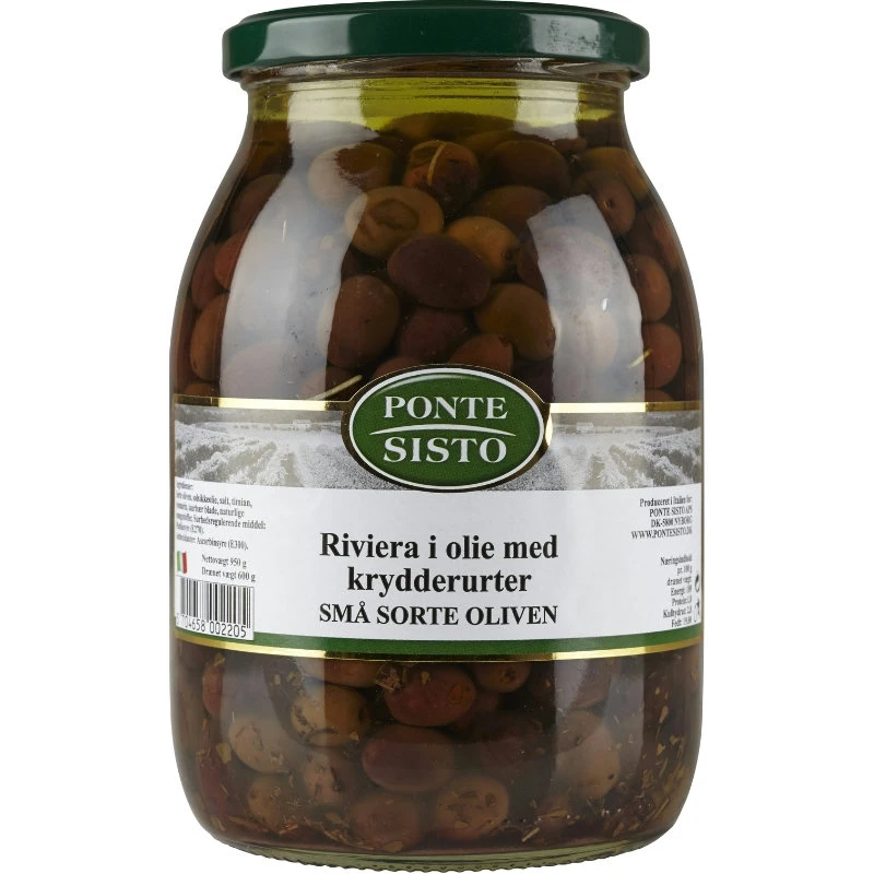 Sorte Riviera oliven i olie og krydderurter 950 g 17570 by Ponte Sisto color Sort