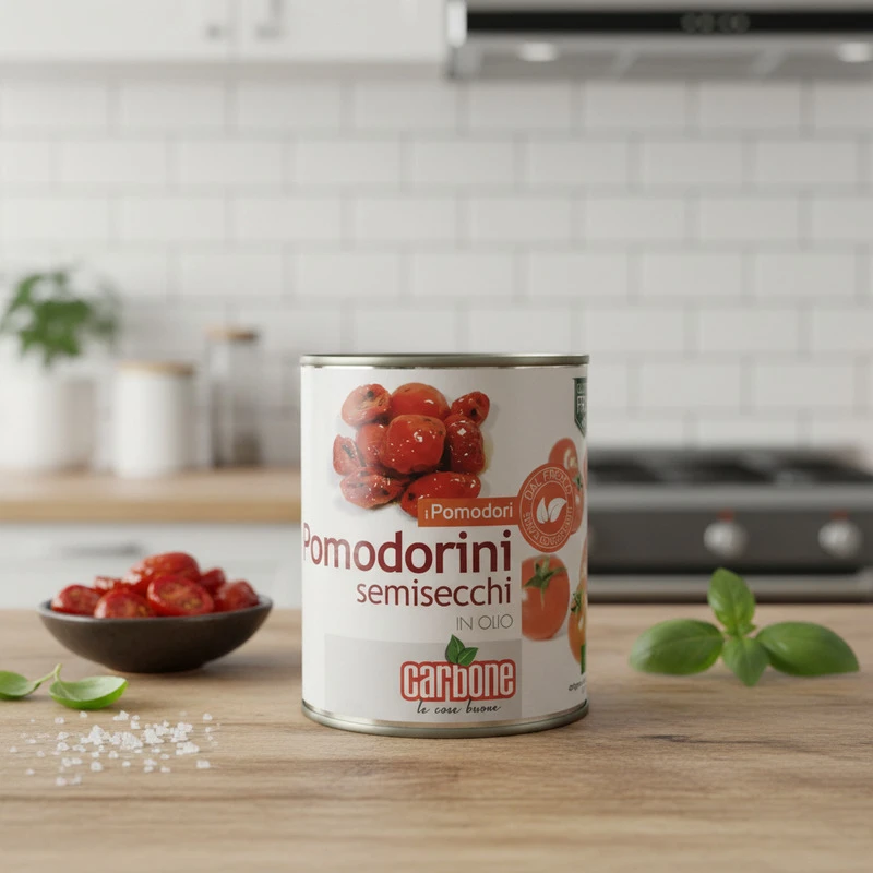 Tomater semi dry cherry røde halve dåse 800 g 18028 by CARBONE color Sort
