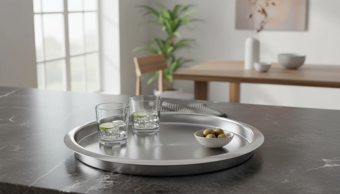 Serveringsbakke høj kant stål 35cm A12400800 by Koop color Sølv