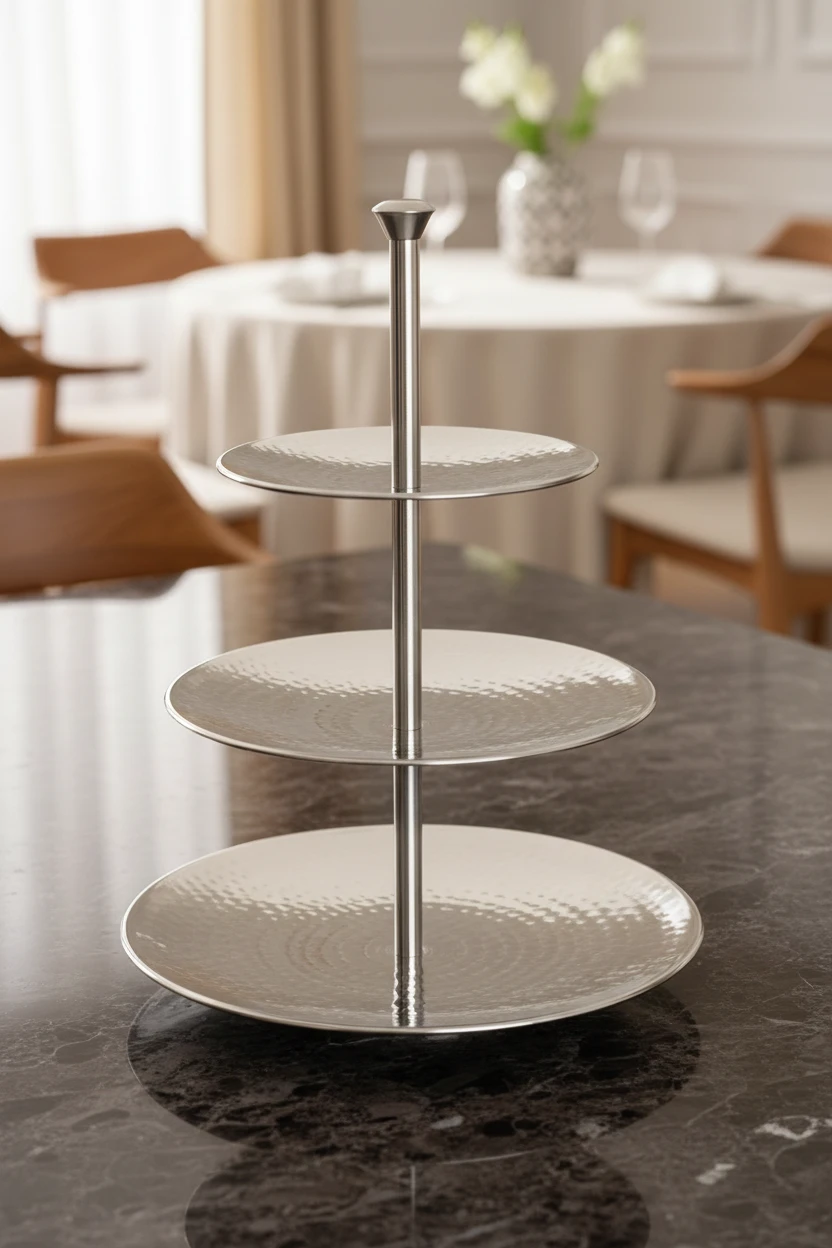 Serveringsfad 3 lag hamret rustfrit stål A12441130 by Koop color Sølv