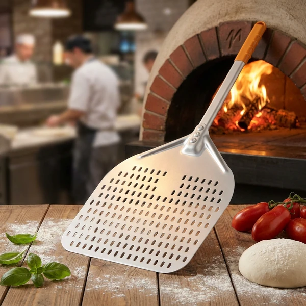 Pizzaspade perforeret anodiseret aluminium 710x355 mm 618066 by Hendi color Sort