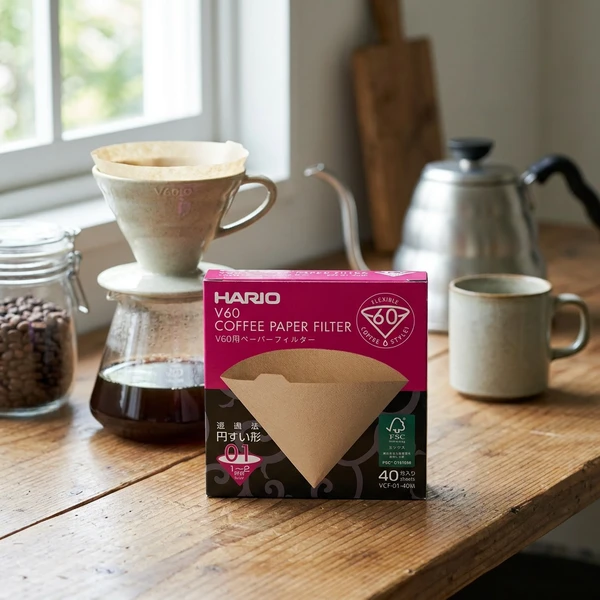 V60 Kaffefiltre - 01 - 40 stk - Ubleget VCF-01-40M by Hario color Sort