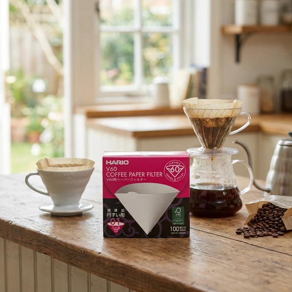 V60 Kaffefiltre - 01 - 100 stk i æske - Hvid VCF-01-100WK by Hario color Sort