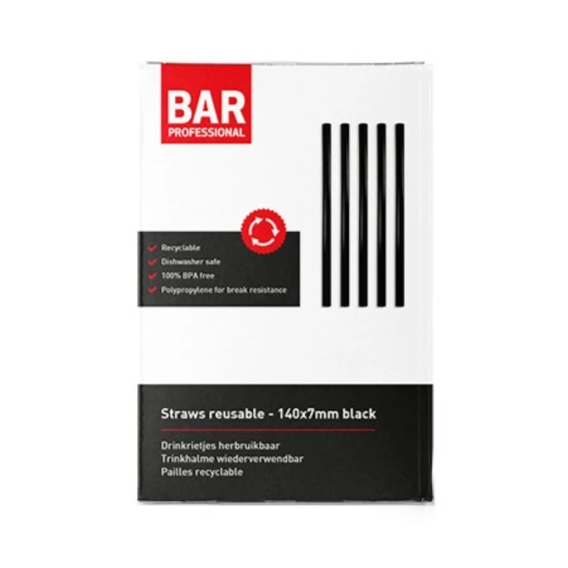 Plastik Sugerør Genanvendelige 14 cm - 200 stk SRUZ140 by Barprofessional color Sort