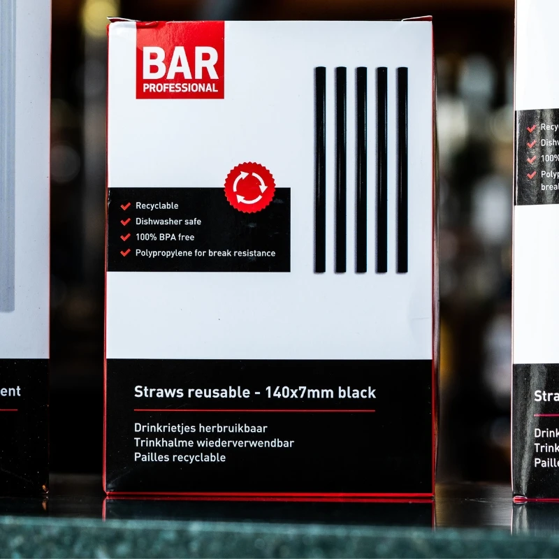 Plastik Sugerør Genanvendelige 14 cm - 200 stk SRUZ140 by Barprofessional color Sort