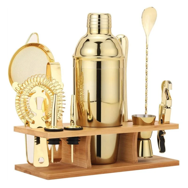Barsæt deluxe guld 11 dele i træstander CG-TJ17gold by Barlife color Sort