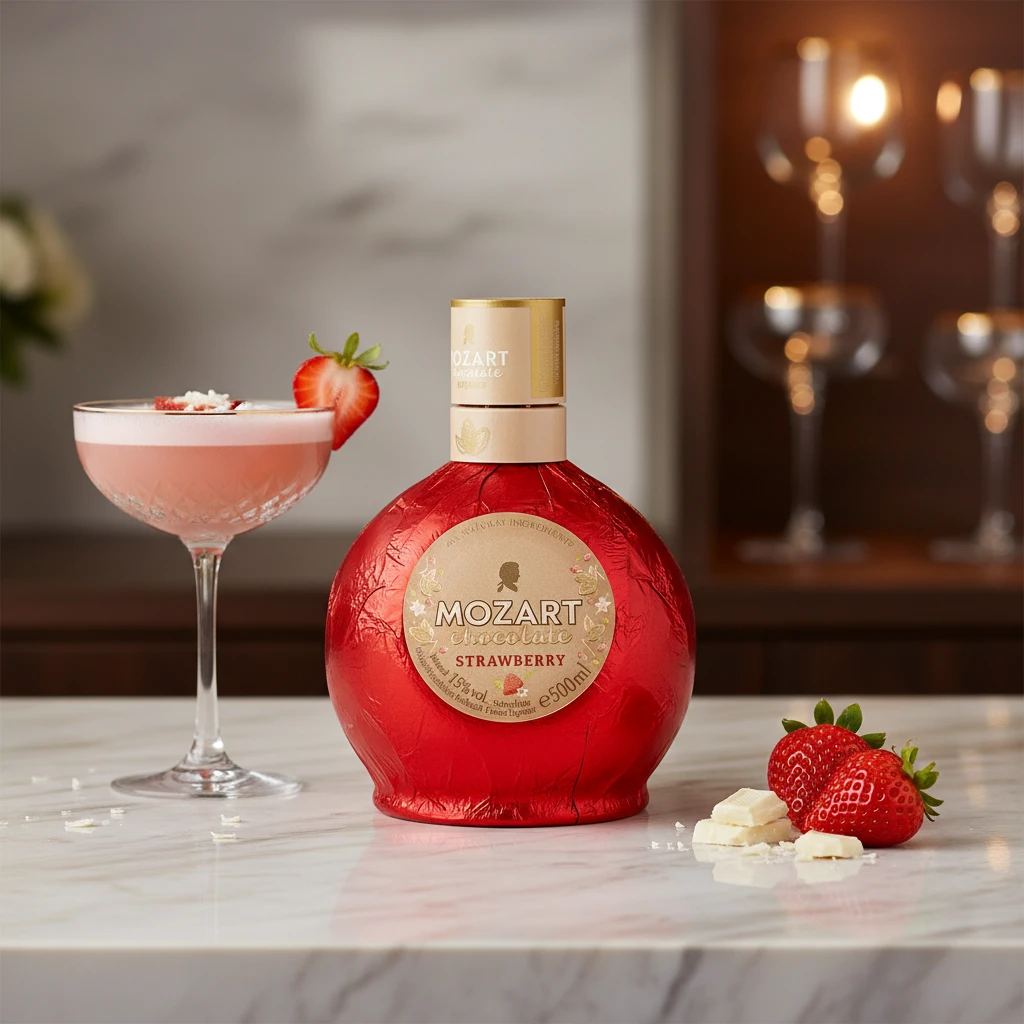 Mozart White Chocolate Strawberry Likør 70 cl L-04-990-00 by MOZART color Sort