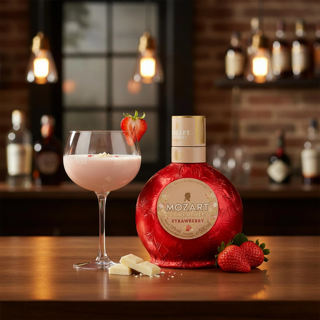 Mozart White Chocolate Strawberry Likør 70 cl L-04-990-00 by MOZART color Sort
