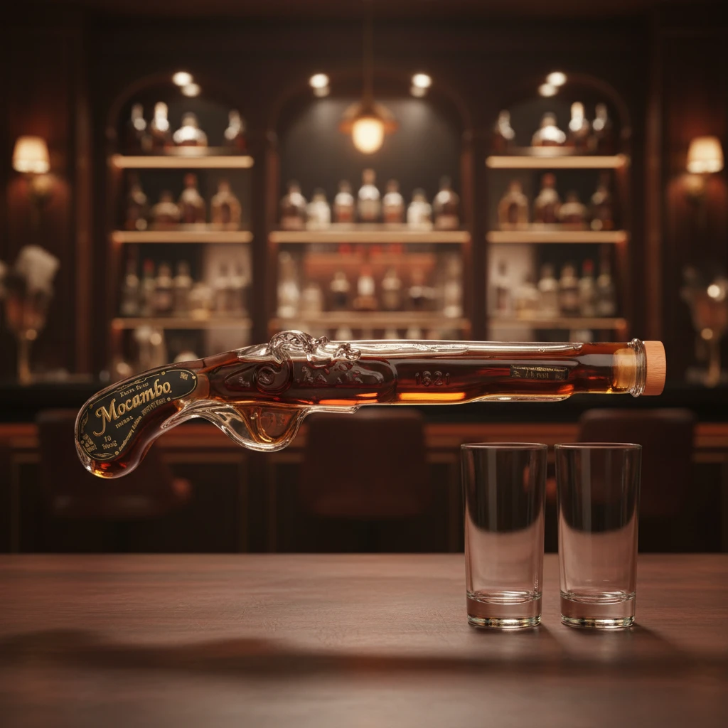 Mocambo Rum Anejo 10 års Pistol + 2 Glas 20 cl L-18-304-00 by Barlife color Sort