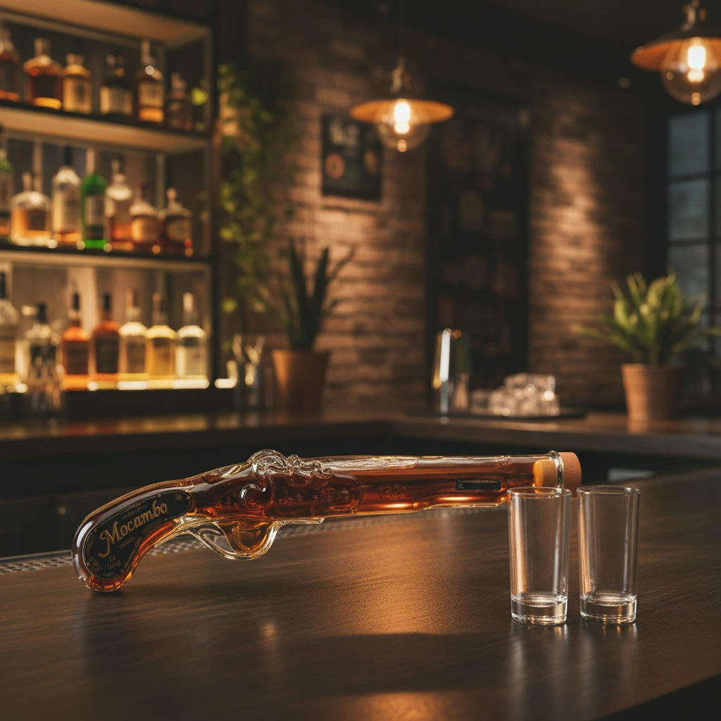 Mocambo Rum Anejo 10 års Pistol + 2 Glas 20 cl L-18-304-00 by Barlife color Sort