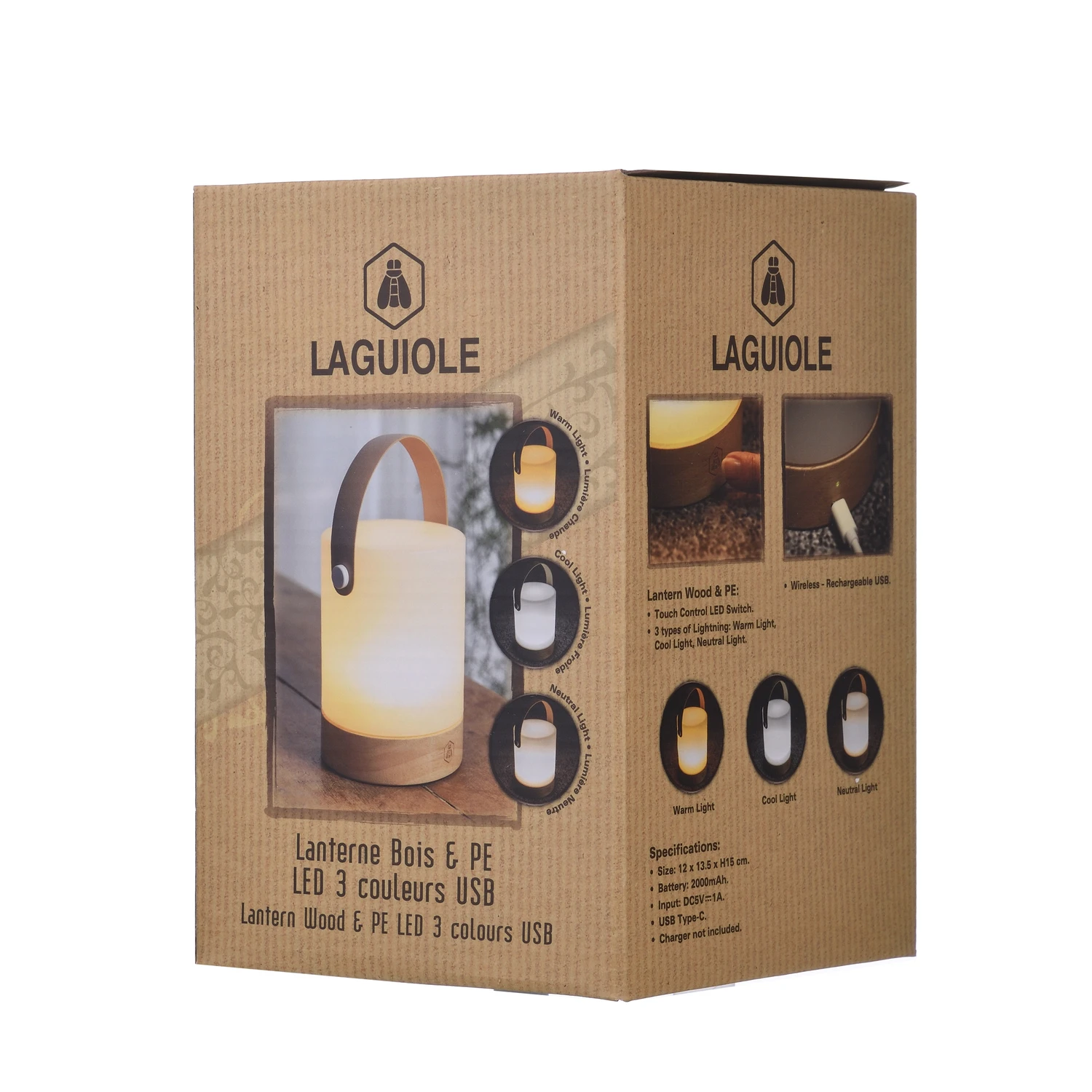 Laguiole bærbar LED lanterne 3 farver USB 40269401 by Laguiole color Sort