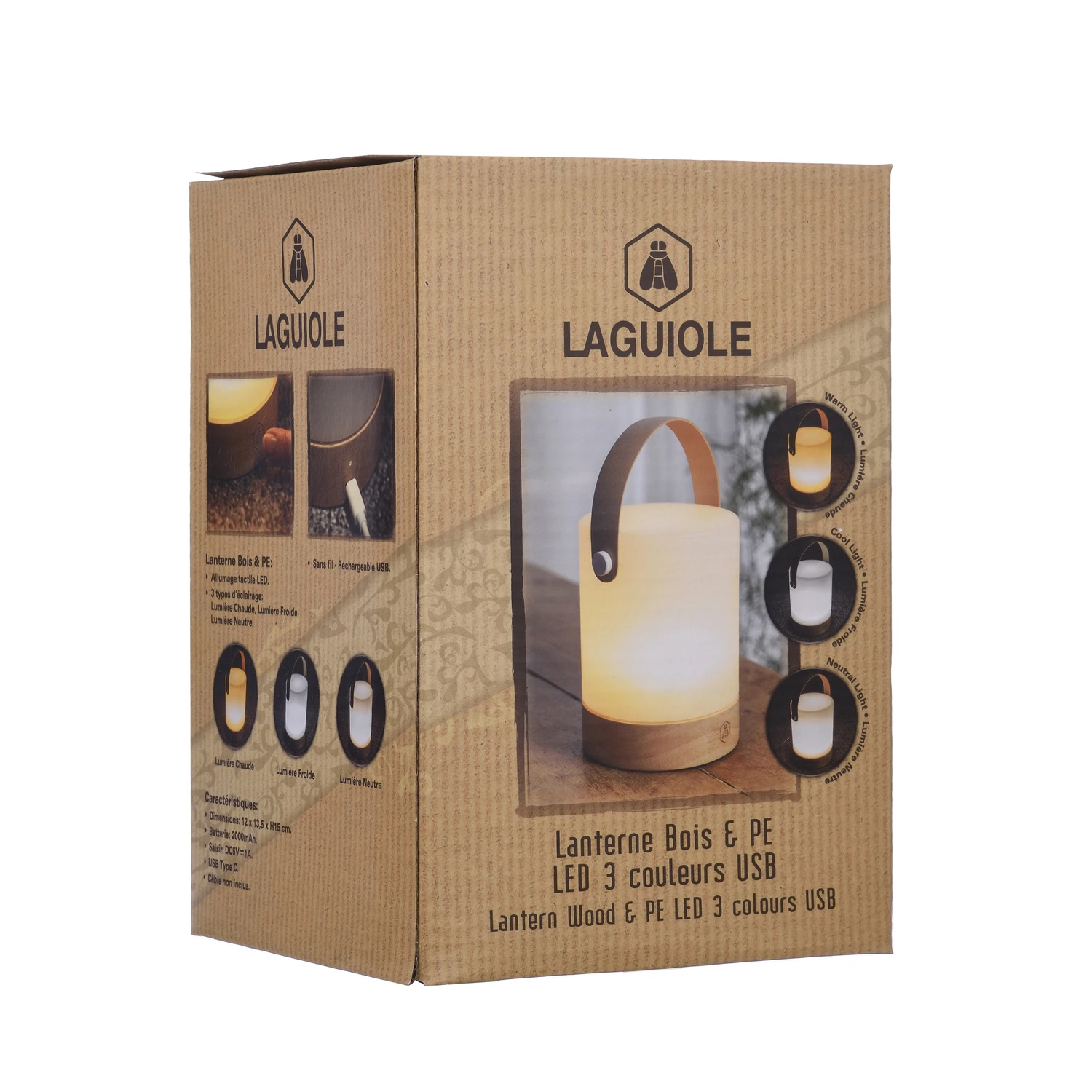 Laguiole bærbar LED lanterne 3 farver USB 40269401 by Laguiole color Sort