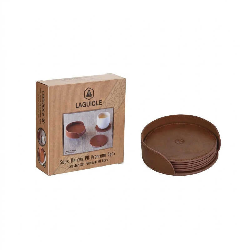 Laguiole coaster sæt premium PU - 6 stk. 40269095 by Laguiole color Sort