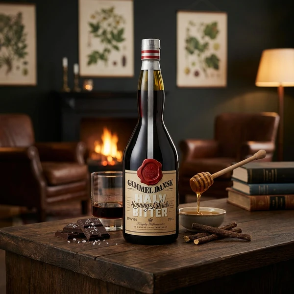 Gammel Dansk Halvbitter Honning/Lakrids FL 70 62294 by GAMMELDANS color Sort