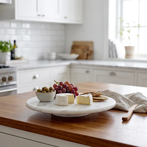 Ellin Fad på drejefod, Hvid, Marmor 82050482 by Bloomingville color Sort