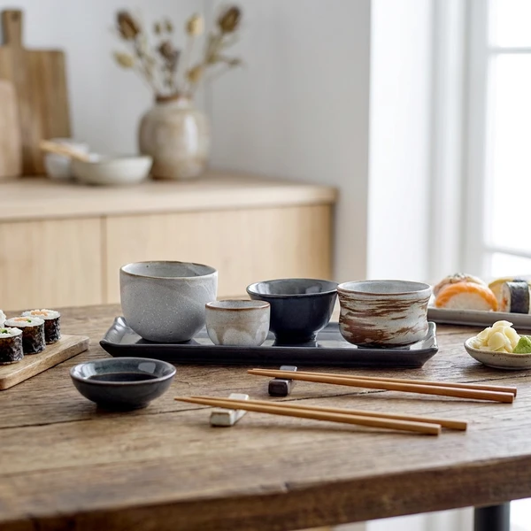 Masami Sushisæt, Hvid, Stentøj 5 stk 82052273 by Bloomingville color Sort