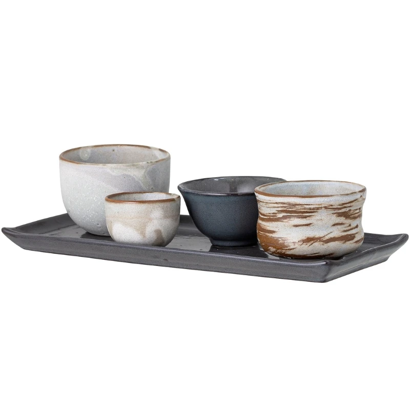 Masami Sushisæt, Hvid, Stentøj 5 stk 82052273 by Bloomingville color Sort
