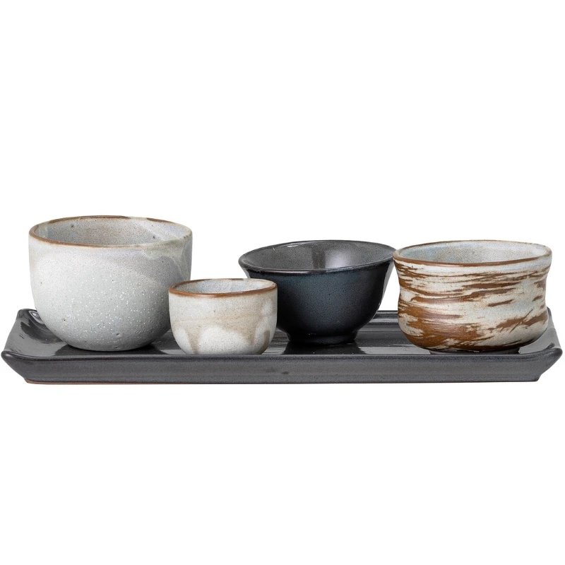 Masami Sushisæt, Hvid, Stentøj 5 stk 82052273 by Bloomingville color Sort