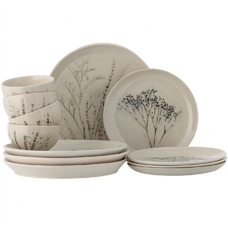 Bea Bordservice Sæt, Natur, Stentøj 4 x 3 stk 82060574 by Bloomingville color Sort