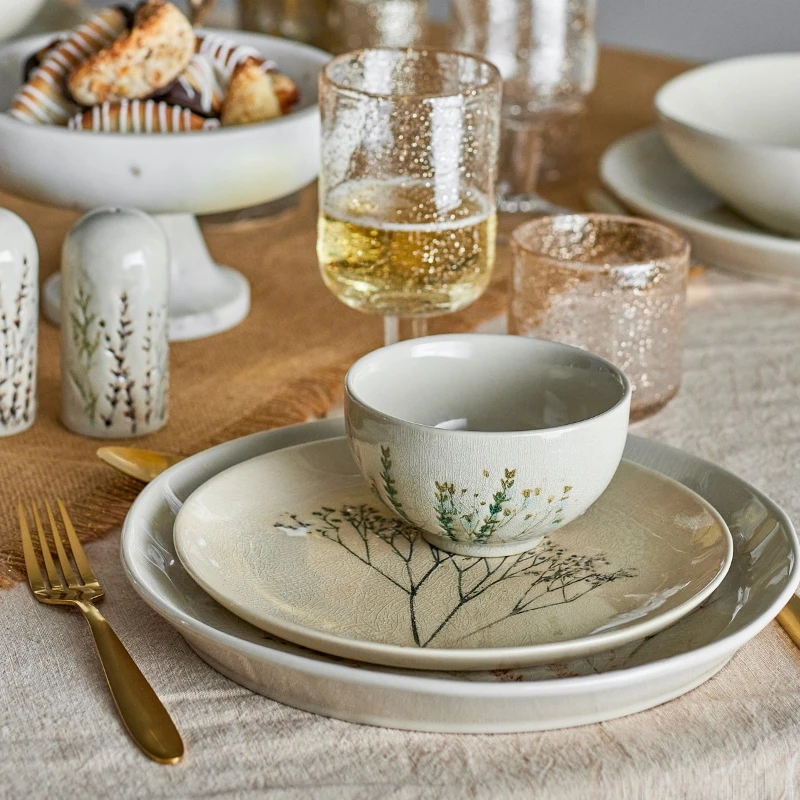Bea Bordservice Sæt, Natur, Stentøj 4 x 3 stk 82060574 by Bloomingville color Sort