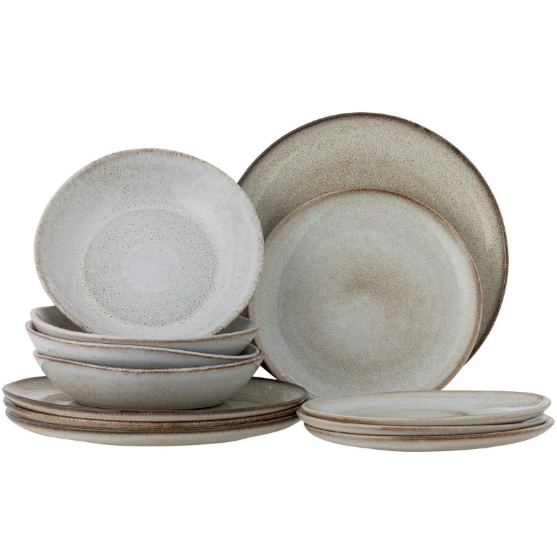 Sandrine Bordservice Sæt, Natur, Stentøj 12 stk 82068304 by Bloomingville color Sort