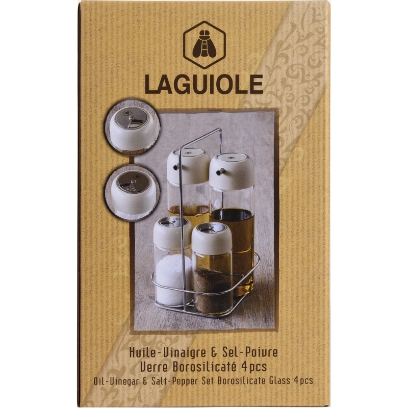 LG Salatdressingsæt 4 dele glas på bakke 40269123 by Laguiole color Sort