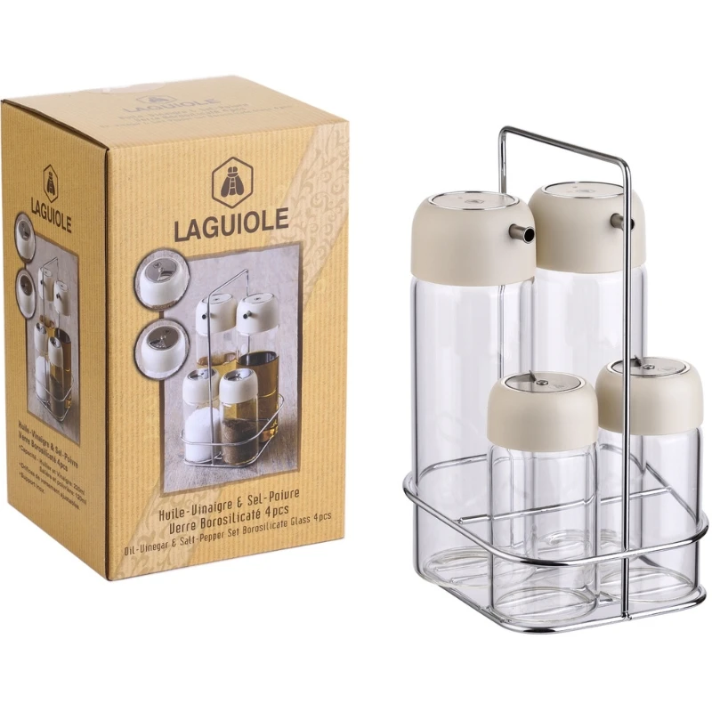 LG Salatdressingsæt 4 dele glas på bakke 40269123 by Laguiole color Sort