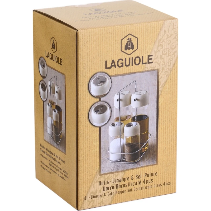 LG Salatdressingsæt 4 dele glas på bakke 40269123 by Laguiole color Sort