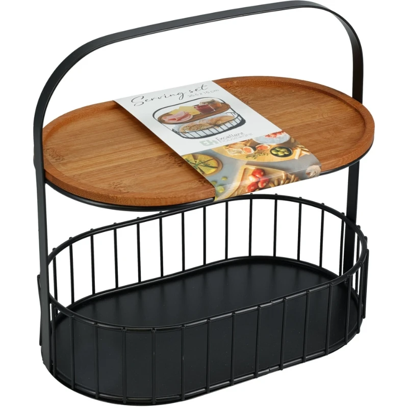 Serveringssæt i metal og bambus 210001640 by Koop color Sort